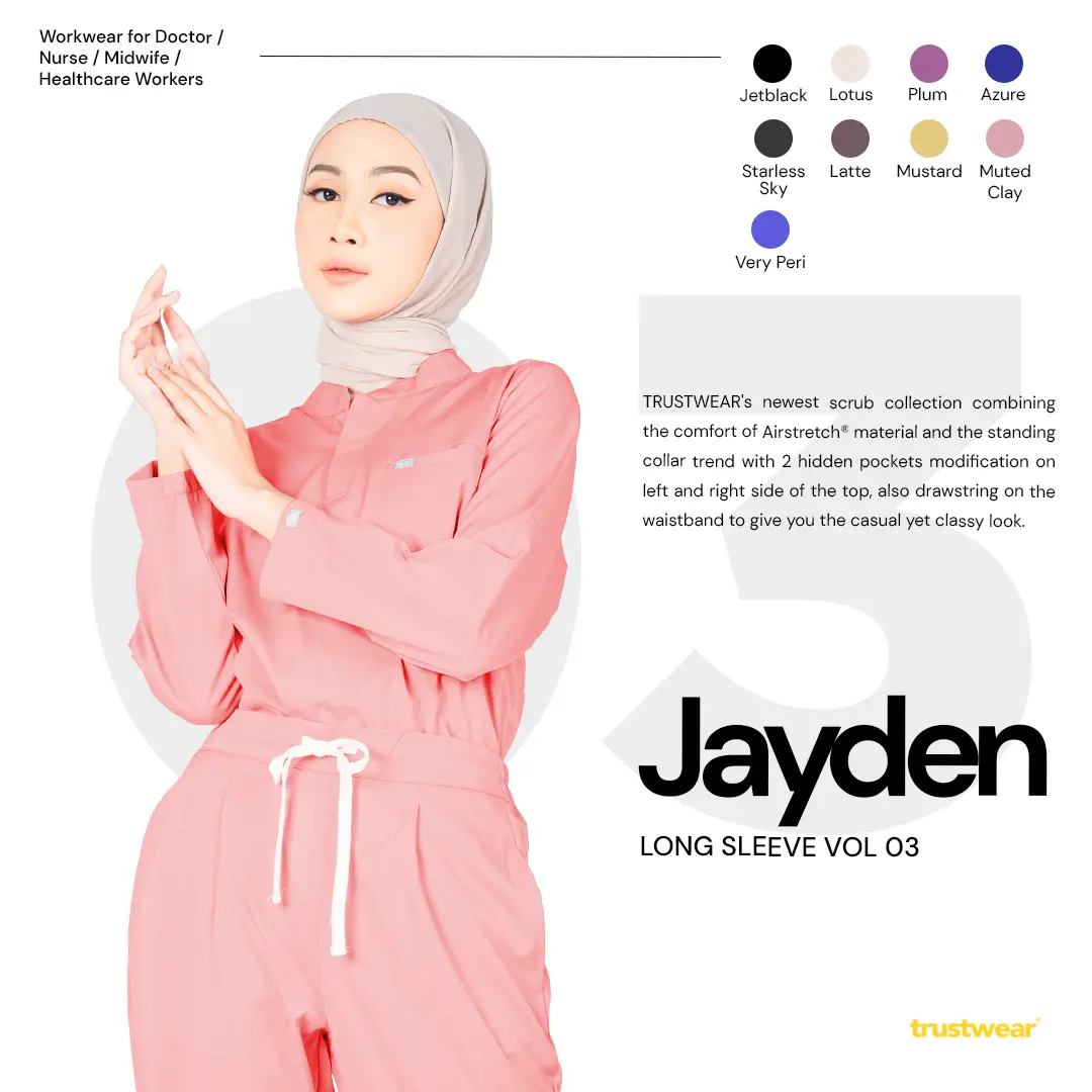 TRUSTWEAR - Jayden Doctor`s Scrub / Set Baju Celana Jaga OKA OK Perawat / Dokter Lengan Panjang III