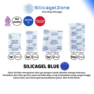 Silica Gel Blue / Biru 1 pack isi 100 sachet Penyerap Kelembaban / Anti Jamur / Pengawet Barang / Silica Lemari Baju Kamera Tas Sepatu Perhiasan