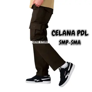 Celana Seragam Sekolah Pramuka Cargo PDL Celana Panjang Pria Cowok SMP SMA SMK Kempol Kargo Saku Kanto Kerja Hitam