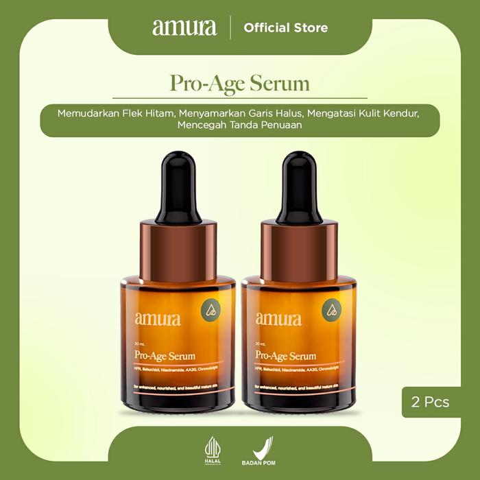 Gambar [TwinPack] Amura Pro-Age Serum 20ml | HPR Bakuchiol dan Niacinamide Mengurangi Tanda Penuaan Mencerahkan Kulit Mencerahkan Wajah Memudarkan Noda Hitam Memperkuat Skin Barrier Kuning Tetes dari AmuraOfficial Kab. Bogor Tokopedia