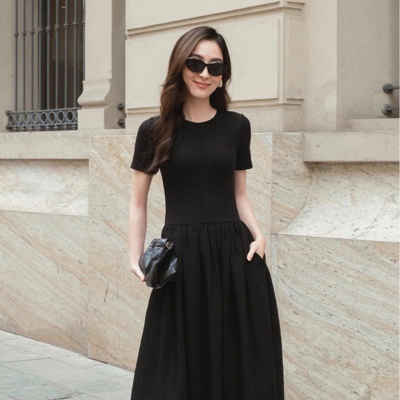 |NEW| LONG CLASSIC DRESS - Váy liền thân ngắn tay dáng dài cho Nữ SHEMODA phong cách hiện đại, trẻ trung