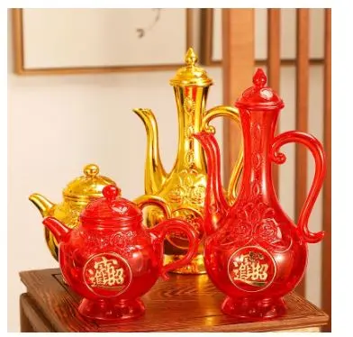 Teco Teko Seduh Teh Sembahyang Cao Cai Jin Bao Teko Puja Merah Kristal Acrylic Ukuran Besar Tea 3