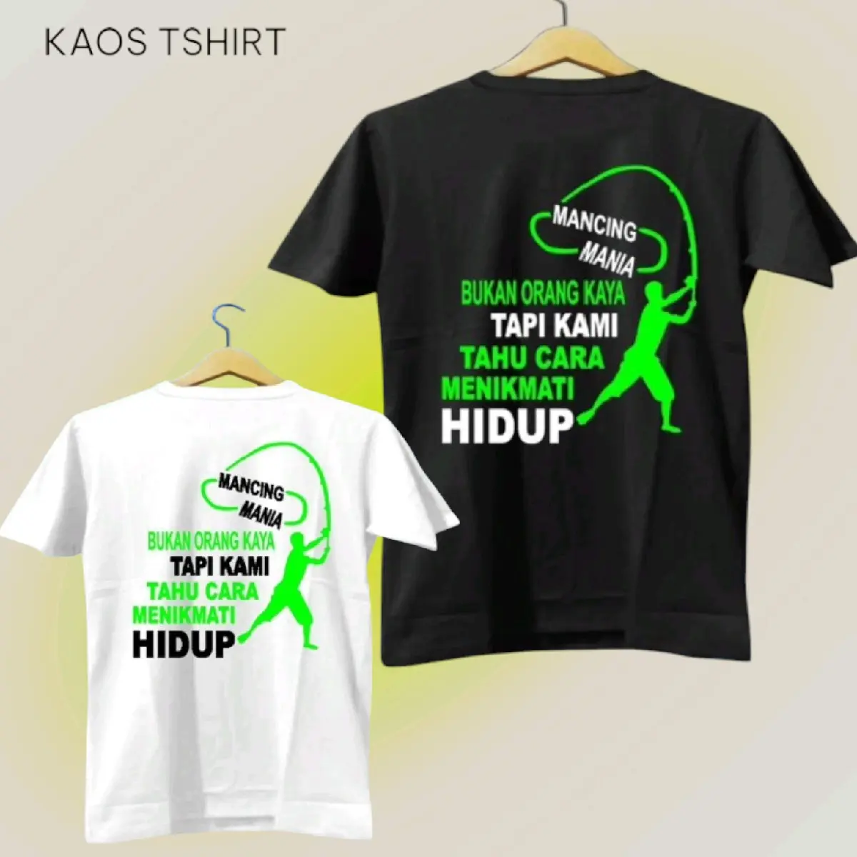 Kaos Distro Sablon Plastisol Semi Katun 24s UNISEX Kata Mancing Mania - Oblong, Baju Atasan Cowok Keren Tulisan kata kata Bijak Pria Dewasa Combed Polos Pendek Motif mancing