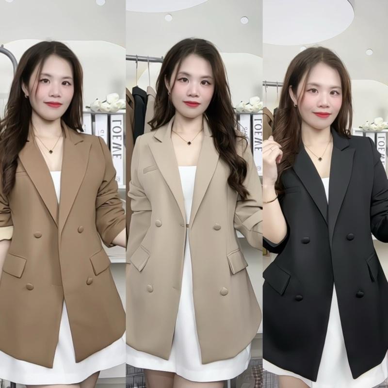 Áo Blazer Nữ Dáng Dài Ôm Có Chiết Eo 2 Lớp Có Đệm Vai A2