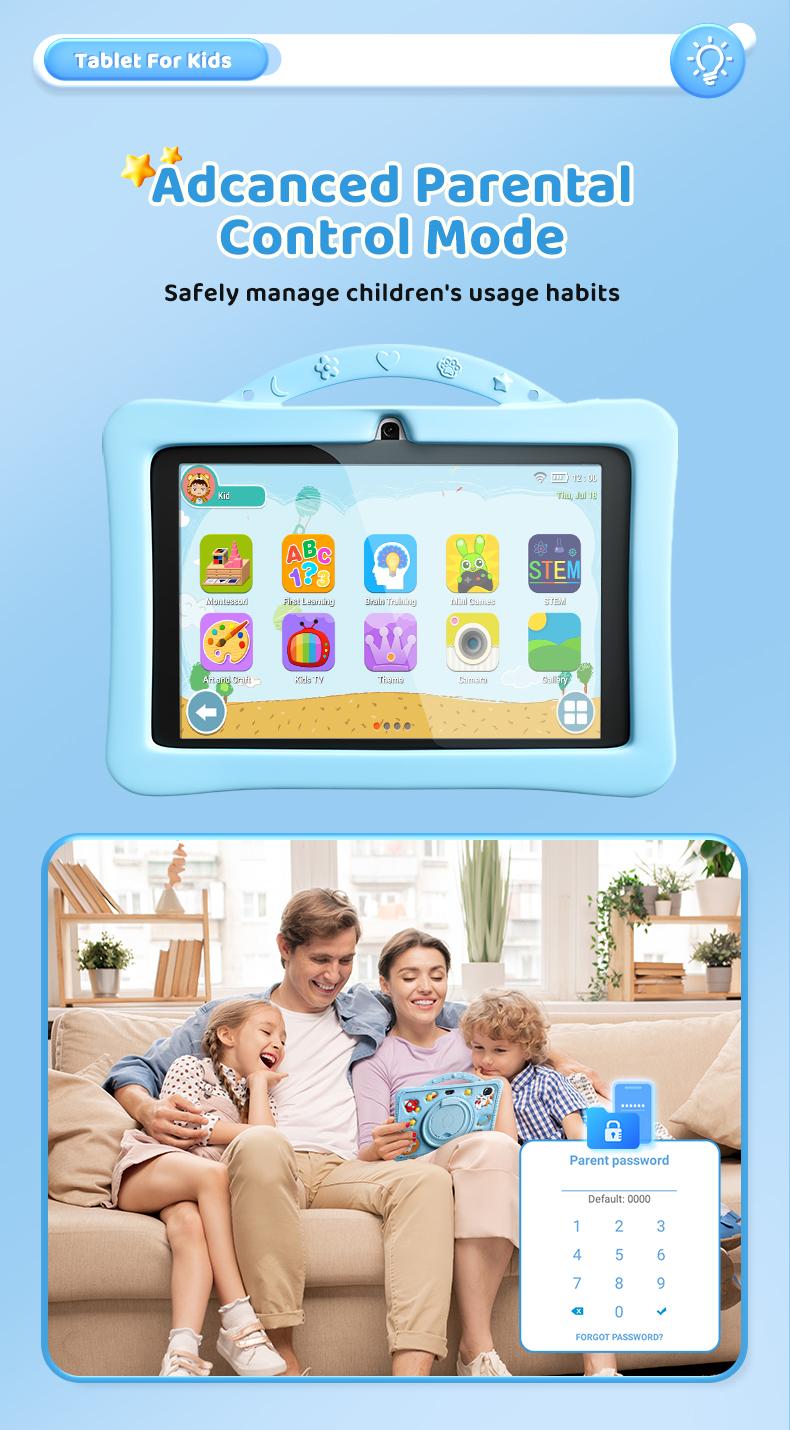 Product Introduction of 【kimmera】（Tablet for kids 7 inches Android）Laptop children's tablet,Educational ipad, 4GB+128GB WiFi Learning Tablet Android Listening, Music, Puzzle games, Baby Play Bayi 7-inch Screen Device Electronic Mic Silicone Ram Chrismas gifts xmas Christmas 8