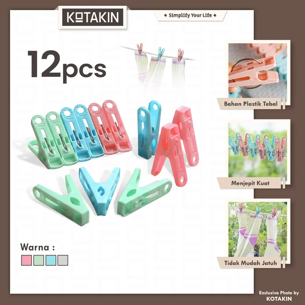 KOTAKIN 12PCS Jepit Jemuran Plastik Ring Besi Gantungan Penjepit Cuci Baju Rumah Tangga Laundry