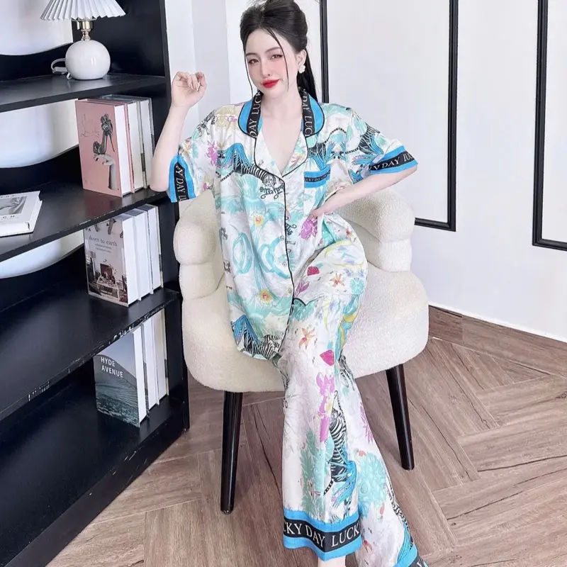 Bộ mặc nhà bigsize (70-100kg) chất lụa xưoc ánh kim thiêt kế 5d mềm mịn mát, không nhăn,nhiu hoạ tiết