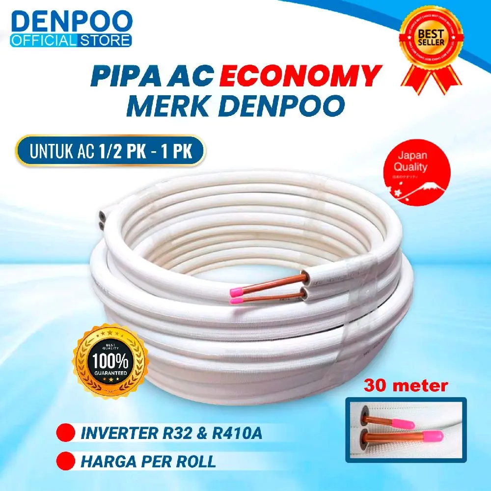 PIPA AC DENPOO EKONOMY 1/2PK-1PK 1/4 x 3/8 × 0,42 mm (1/2 PK–1 PK) – Per Roll (30M/ROL DENPOO PIPA AC EKONOMI 1/4 x 3/8 PREMIUM 1/2PK-1PK PER ROLL 30 METER - Pipa AC platinum 1/2 PK - 1 PK