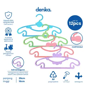 BLOSSOM KIDS - Isi 12 Pcs Hanger Gantungan Baju Anak Bayi Plastik Tebal Anti Slip Pakaian Anak Warna Pastel Aesthetic 29x16 Cm