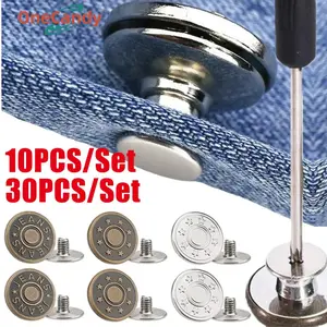 30PCS/Set Kancing Celana Jeans Logam Model Tusuk Simple Bisa Dilepas Tanpa Dijahit Jahit Jeans Button Adjustable / Kancing Pengecil Jeans Wanita Dilepas Retro Logam Tombol Snap Fastener Celana Pin