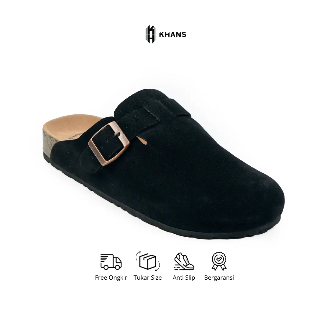 KHANS - Cori Black Sandal Casual Clog Mules Selop Suede Pria & Wanita Unisex