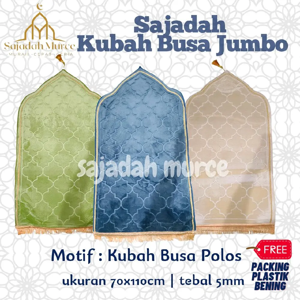 Sajadah Kubah Busa Jumbo Polos Ukuran 70x110 Halus Lembut Empuk & Sudah Anti Slip Motif Embos Turki Muslim Tebal Nyaman