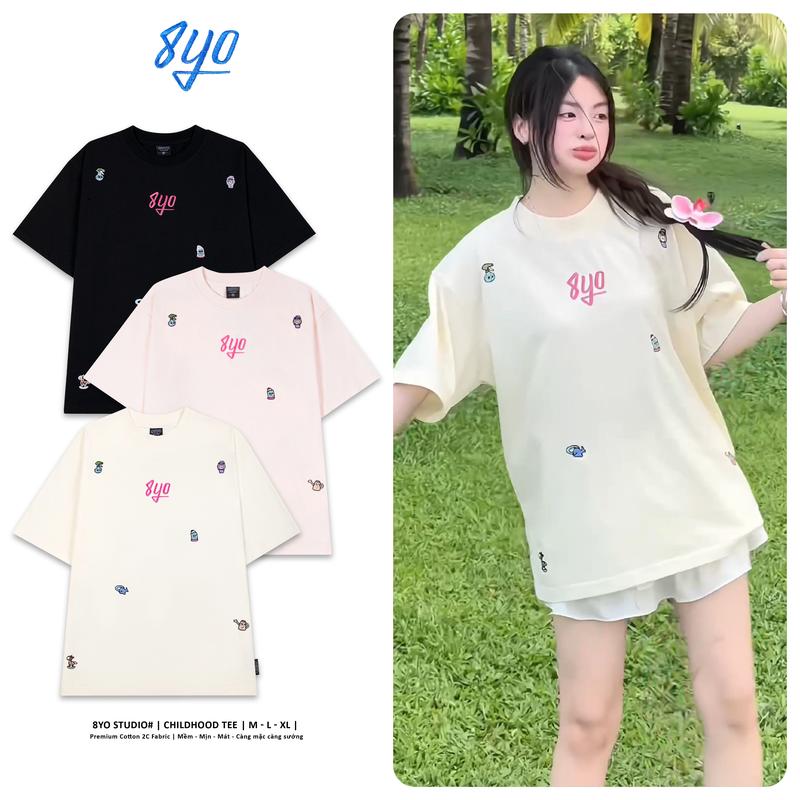 Áo Thun Thêu 8YO CHILDHOOD Tee Cotton Mềm Mịn Mát - Áo Phông Cổ Tròn Local Brand Unisex Nam Nữ Form Rộng