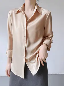 S.Y Blouse Kemeja Lengan Panjang Satin Atasan Basic Wanita Korean Style