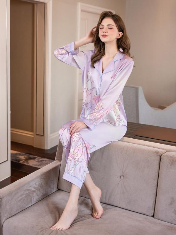 Bộ Pijama Lụa Nữ Tay Dài Velvet Violet Màu Tím - Đồ Ngủ Pyjama Lụa Latin Thiết Kế ELRever - 1125S72