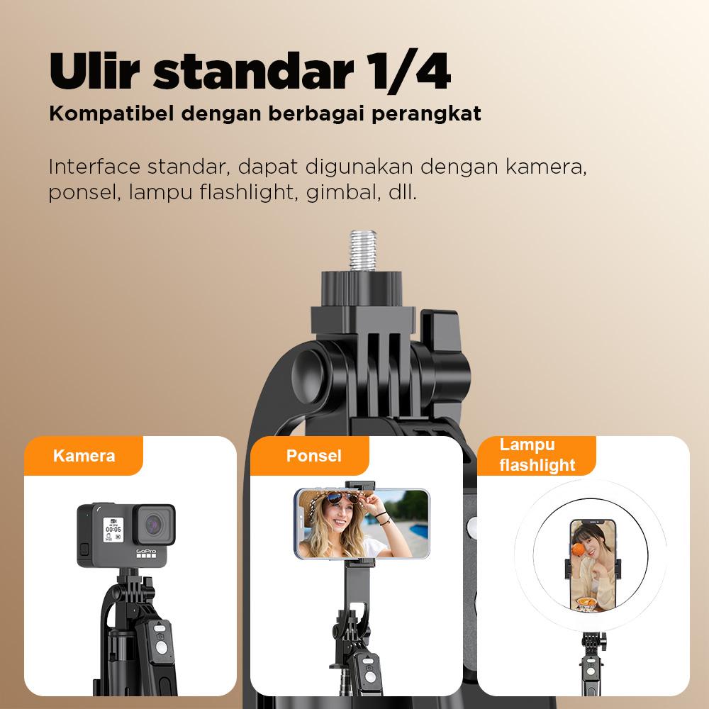 NEXID A17 4in1 Tongsis Tripod Bluetooth 1.8m dengan 4 Kaki Stainless Steel Fill Light & Remote Control 10M Cocok untuk Handphone Kamera S30