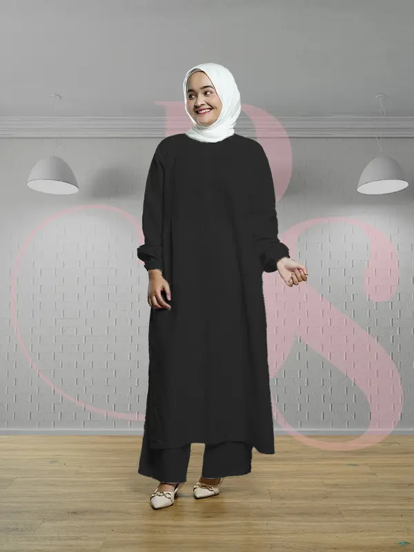Beautyshirt~Setelan Wanita Dewasa Zhea Set + Celana Panjang Kulot Bahan Linen Polos LD 110Cm Fit To XL Jumbo Atasan Baju 0
