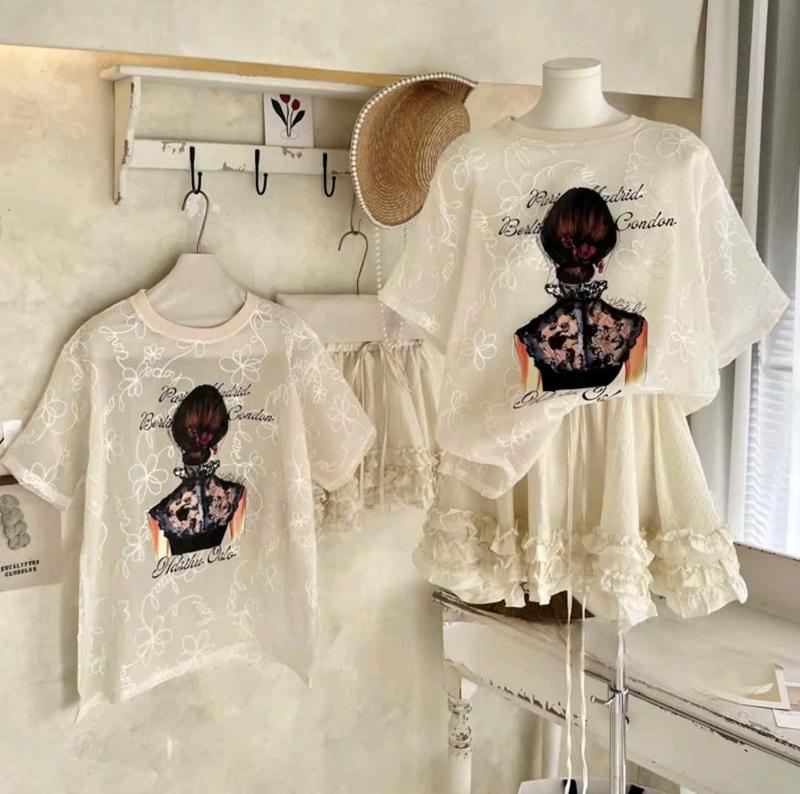 [Tặng Áo 2 Dây] Set Váy Áo Ren Mỏng Thêu Hoa In Cô Gái Mix Chân Váy Cạp Chun Co Giãn Phối Bèo Phong Cách Tiểu Thư Top Women By TH Store