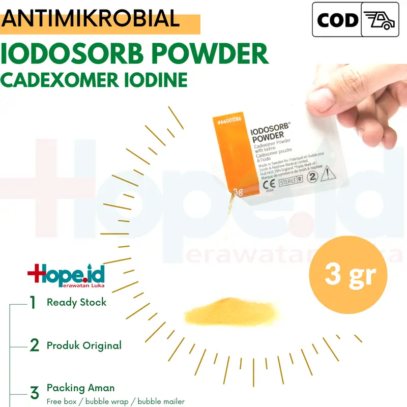Antiseptik Luka Iodosorb Powder Cadexomer Iodine 0,9% - Bubuk 3gr - Harga per Bungkus 0