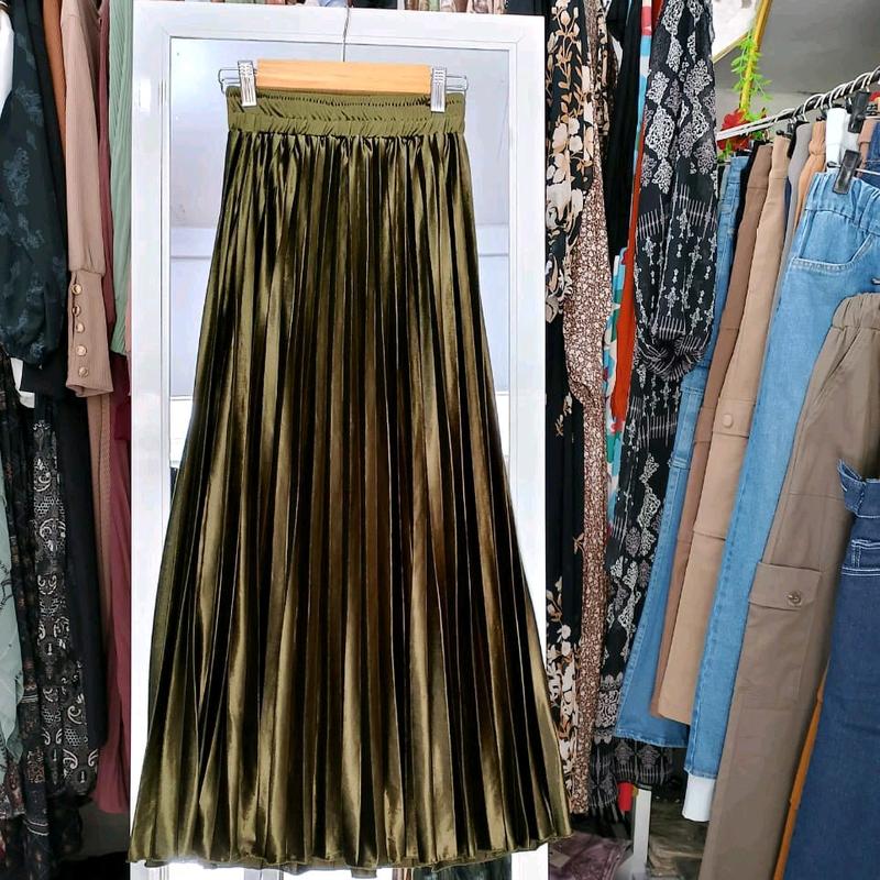Rok plisket beludru kakya wanita moden dan kekinian free size quality premium Panjang 90cm 8