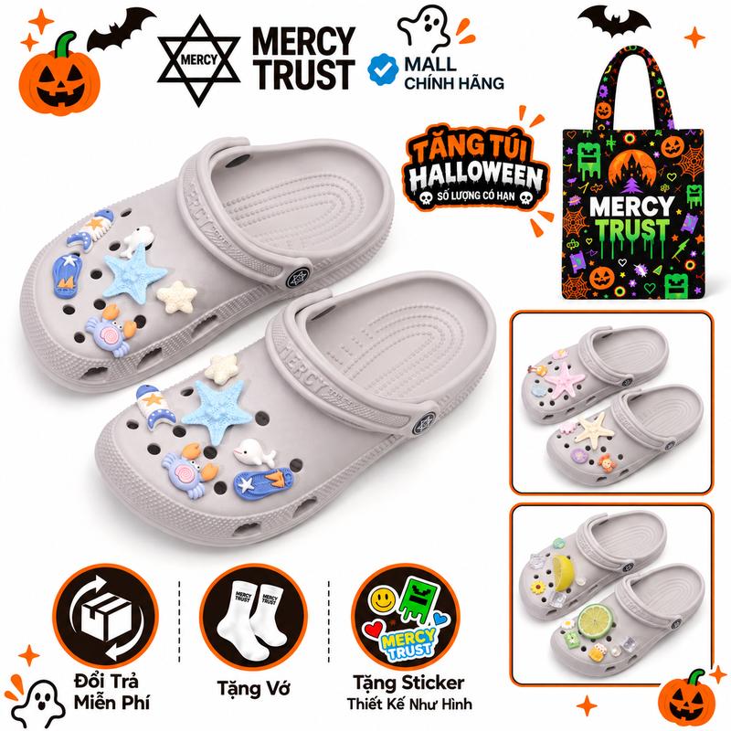 [TẶNG TÚI HALLOWEEN] Kèm Sticker Giống Hình, Vớ - MC24 XÁM - Dép MERCY TRUST BASIC Nam Nữ Cao 3cm Chất liệu EVA An toàn Êm Nhẹ Chống trượt