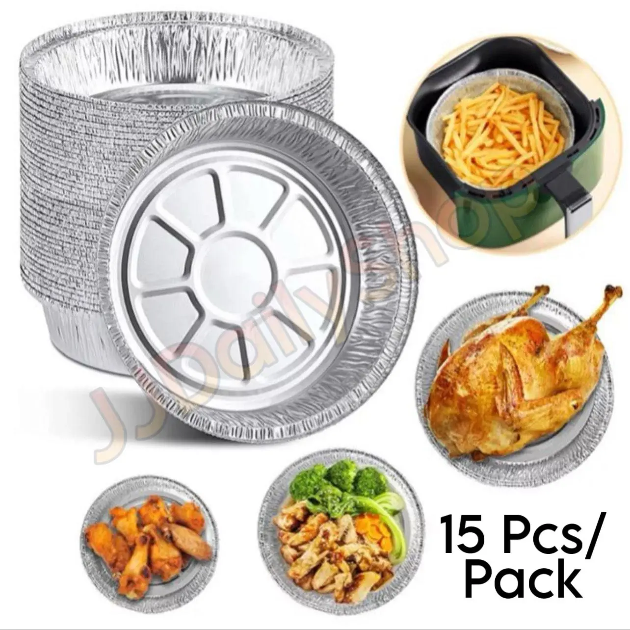 [SG Ready Stock] 15/30/60Pcs Disposable Aluminium Foil Plates Round for Air Fryers Baking Cooking Roasting Steaming Cookware