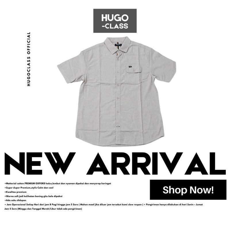 Baju Kemeja HUGOCLASS Casual 6 Warna Polos Kerah - Lengan Pendek 100% COTTON Distro Katun Pria Cowok Atasan Kerja Nyaman Soft Lembut Muda Formal Muslim Dewasa Merah Pendek Hem Hitam Keren 6