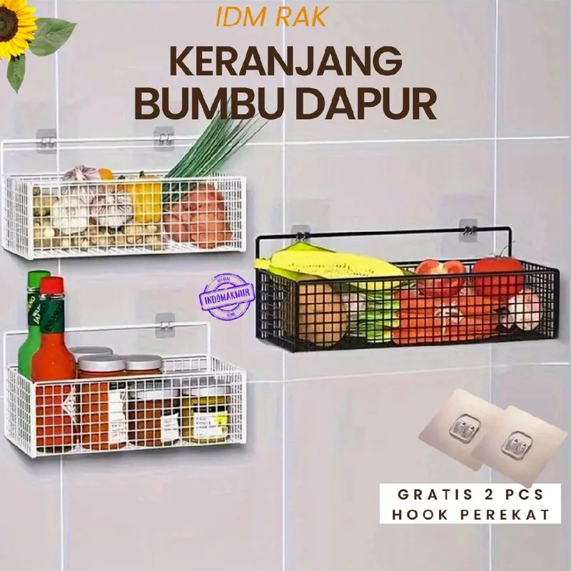 Rak Keranjang Bumbu Tempel, Rak Kamar Mandi, Rak Keranjang Besi Dapur, Rak Keranjang Serbaguna Besi Ukuran Sedang Rack Penyimpanan Buah Aluminium 1