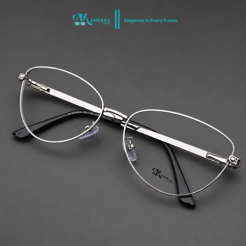 (Beli 1 Free 1) NAFESA - Frame Kacamata Cat Eye Stainless Pr*mium Wanita Eyewear Glasses Mata Normal Minus Cylinder Plus Lensa Photocromic Antiradiasi Blueray Bluecromic Biru