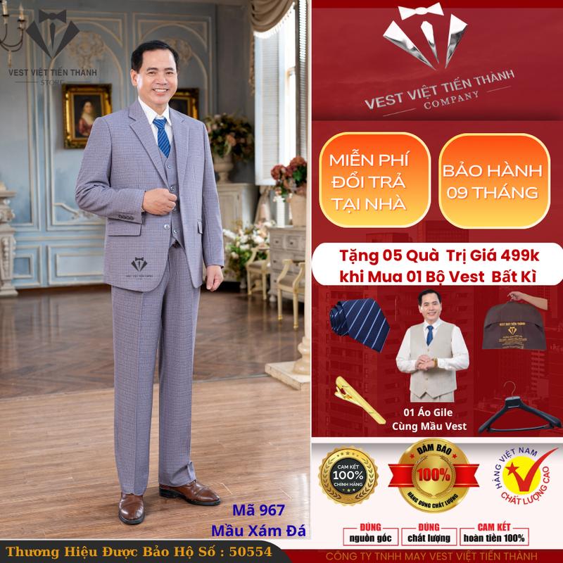 Bộ vest nam trung niên vest việt tiến thành Bộ vest nam trung niên chất liệu tuýt si nhập khẩu ấn độ vest việt tiến thành ( Tặng Kèm Áo Gile , Cà Vạt , Kẹp Cavat , Móc Cheo Chuyên Dụng Túi Đựng Vest ))