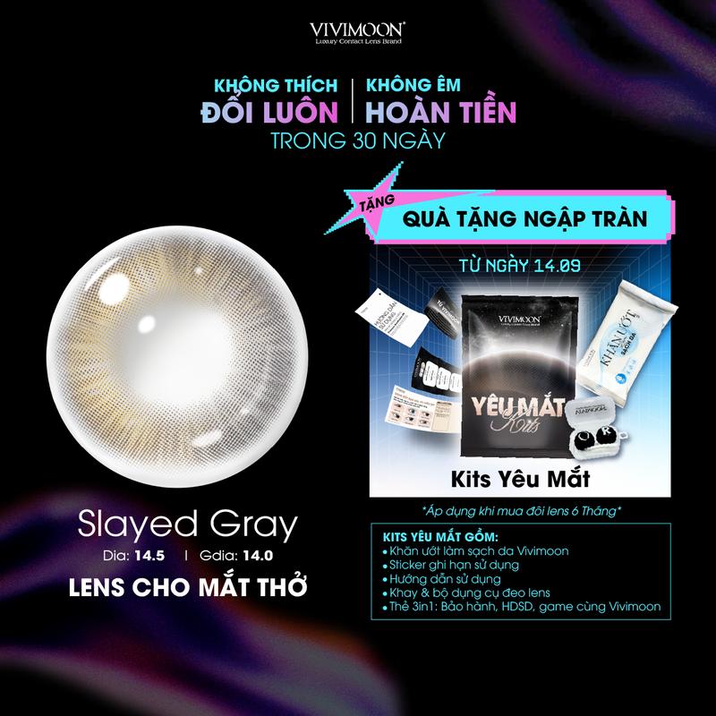 [ COLLECTION 14.5 ] Kính áp tròng VIVIMOON EYECONIC lens cận cho mắt thở màu xám baby Slayed Gray, giãn tròng to DIA 14.5mm, HSD 06 tháng ( Giá 1 đôi )