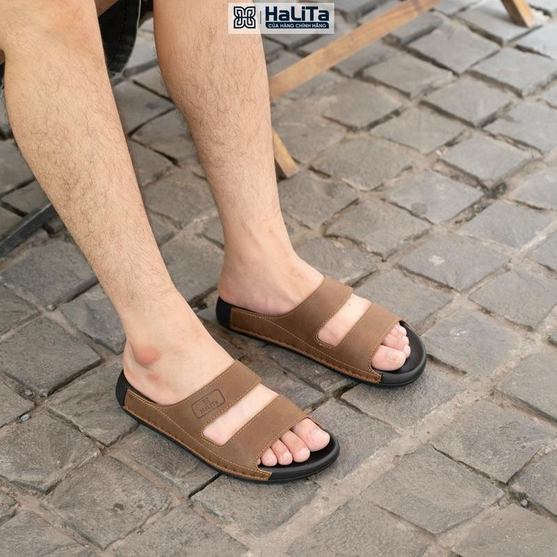  Dép Công Thái Học x VinhBanhBo   - Bản Hai Quai Nâng Cấp  Da Bò Lưu Bút Cao Cấp HaLiTa Đế Cao Su Vân Nhám Chống Trơn Trượt 