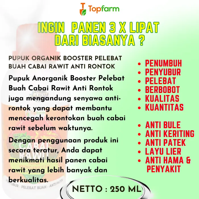 Pupuk Cabe Rawit - Booster Cabe rawit / Pupuk Penyubur Tanaman Cabai / Pupuk Pelebat Buah Cabe Rawit / Pupuk Khusus Pohon Cabai / Pupuk Pembesar Cabe Rawit / Pupuk Cabai 3
