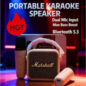 Marshall Star Karaoke Bluetooth Speaker Mini M17K Set2 Mic Home Party 3D Stereo Wireless Bass Dual Mic Input Max Bass Boost Bluetooth 5.3
