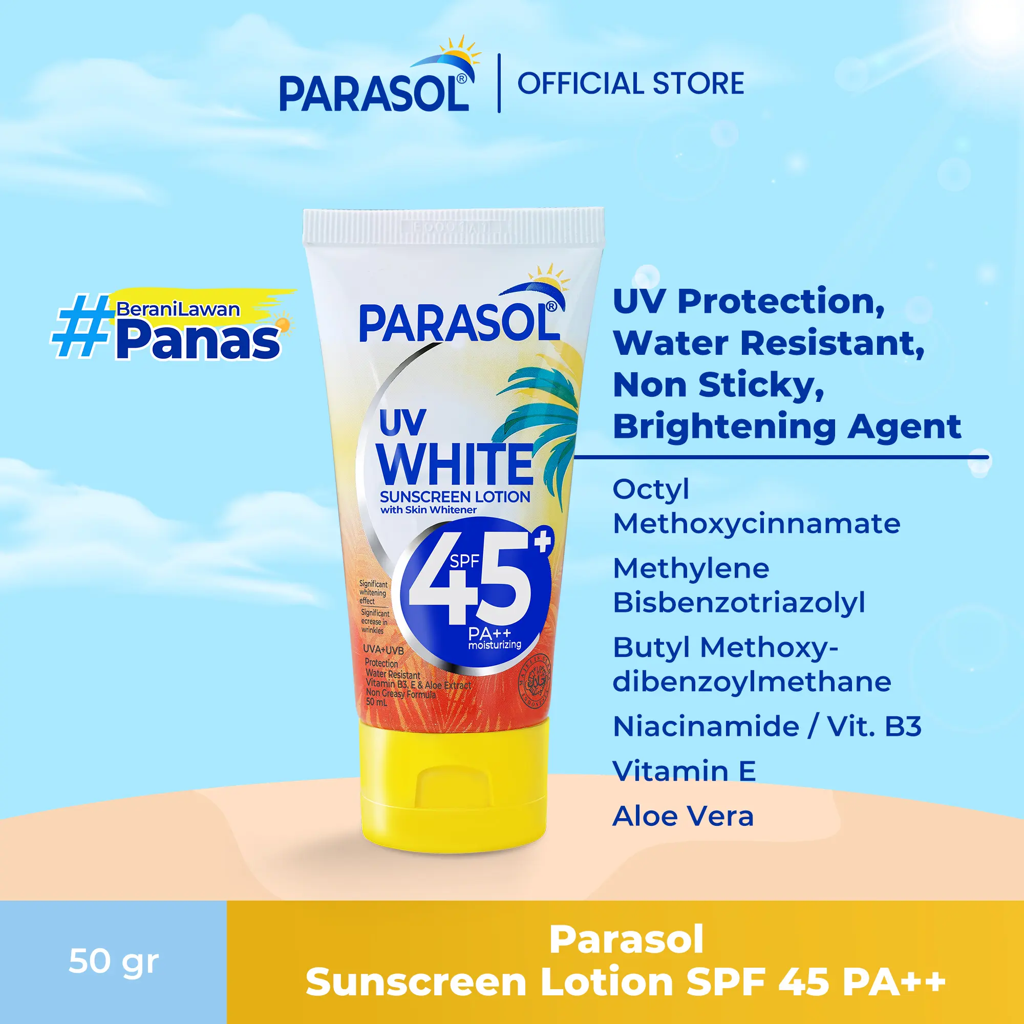 Parasol Sunscreen Lotion with Skin Whitener SPF 45+ PA++