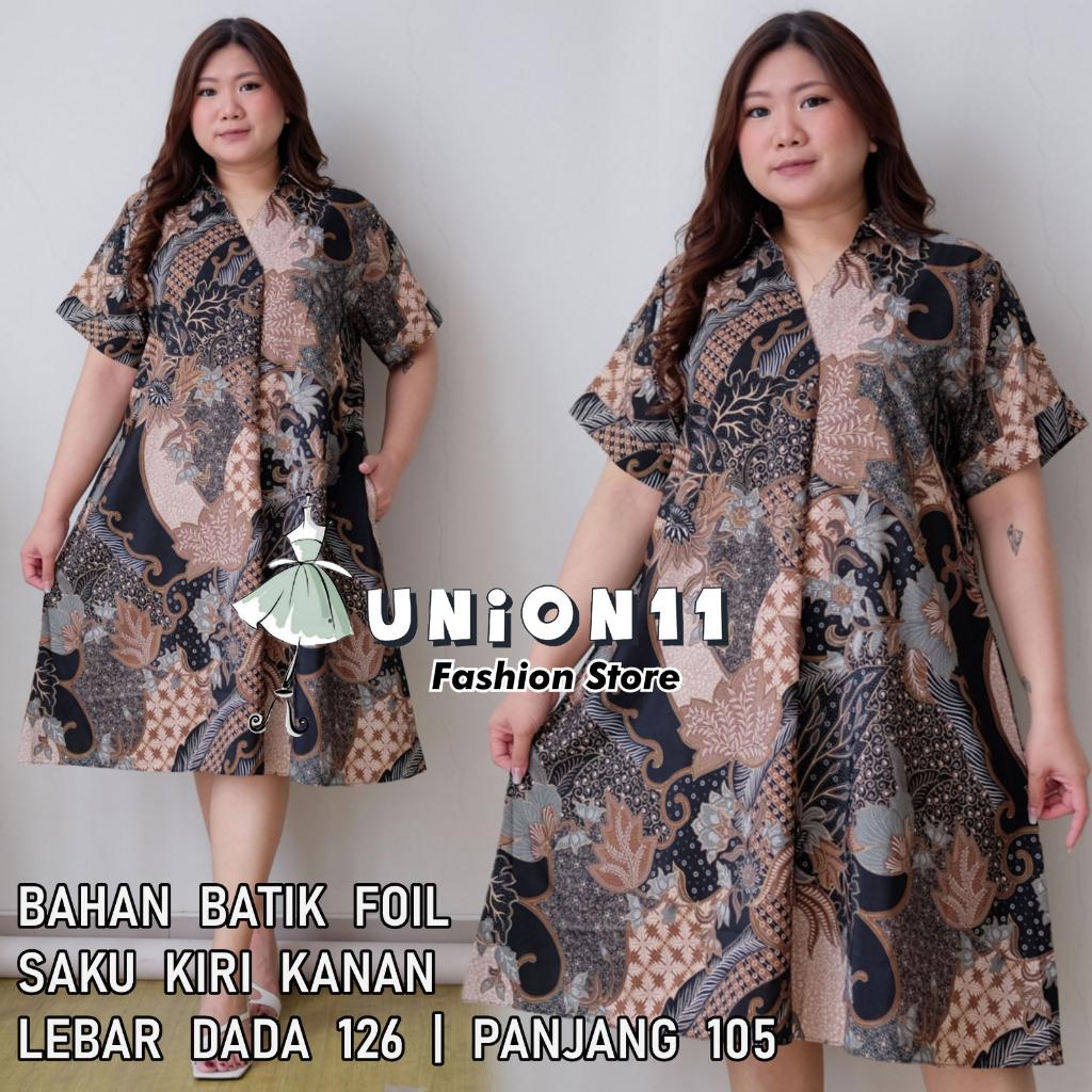 Union11 - Dress Wanita Jumbo Big Size Ld 126 /  Muat Bb 100 Kg / Wolfis Motif Batik Asoka