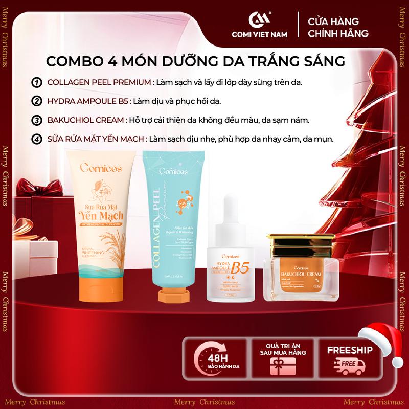   COMBO MUA 1 ĐƯỢC 4 UPSIZE  Combo Sữa Rửa Mặt Yến Mạch 100ml + Peel Collagen 4K 75ml + Kem Face Huyết Yến Bakuchiol 20g + Serum B5 HA 20ml Hỗ Trợ Dưỡng Da Mặt Tự Nhiên An Toàn Không Cồn 