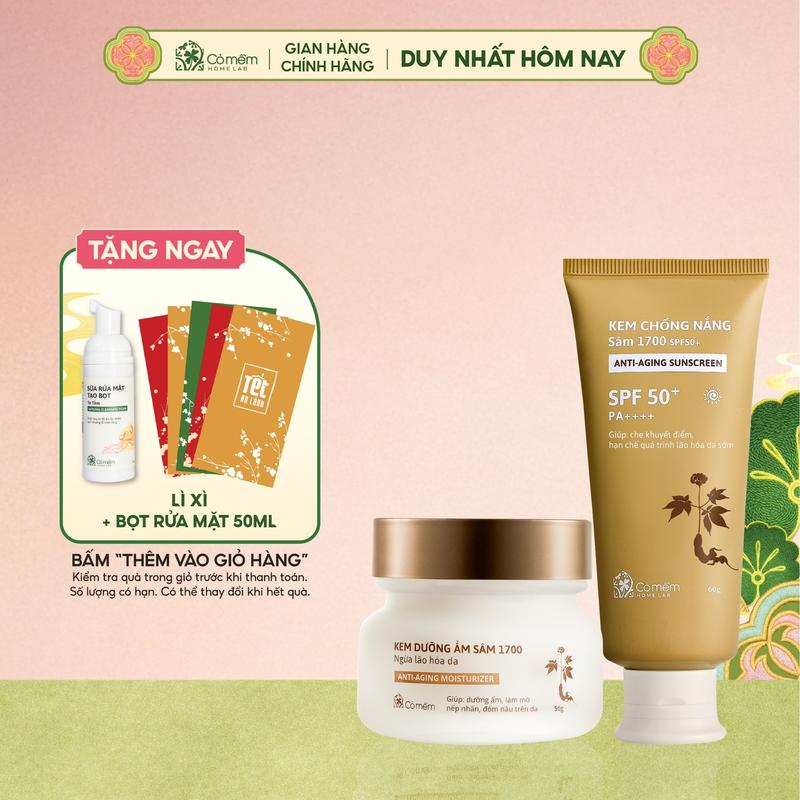  Combo Kem Chống Nắng Sâm Và Kem Dưỡng Sâm 1700 Hỗ Trợ Bảo Vệ Da Giúp Mờ Nếp Nhăn Và Đốm Nâu Cỏ Mềm 