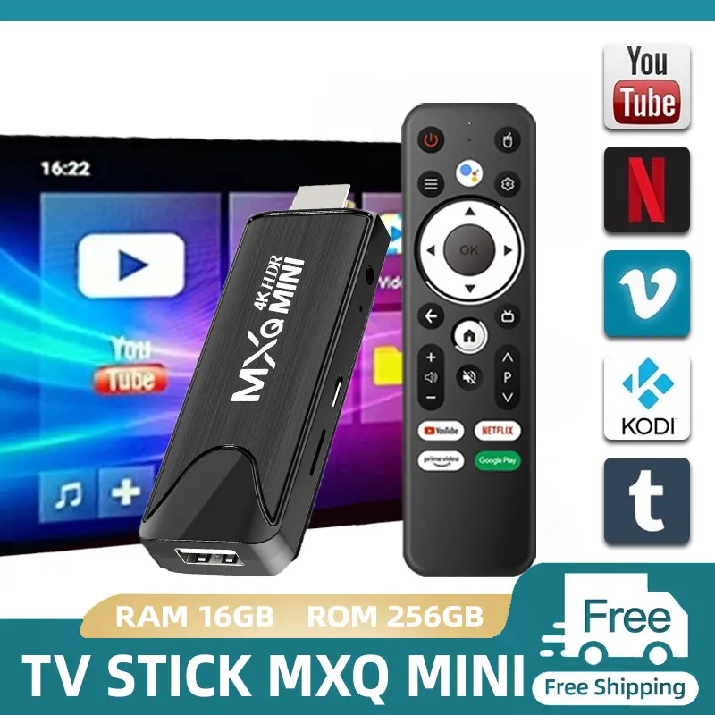 Android TV Stick, MXQ MINI, 4K HD Smart TV Stick, WIFI 2.4G / 5G, RAM 16GB + ROM 256GB, Pemain Media, Set-Top TV Stick, dengan Google Assistant, Serasi dengan Netflix dan Youtube, Versi Android 13.0