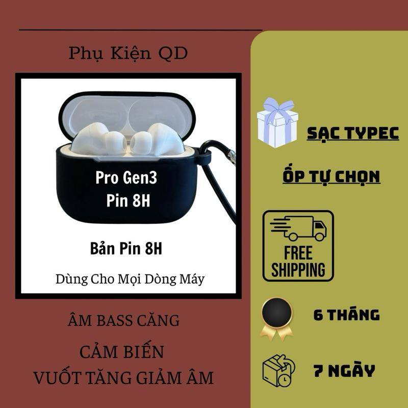 Tai Nghe Bluetooth Pr0 Gen3 [Bass Căng]| Pin 8H Kèm Ốp Bảo Vệ+ Cap Usb. Bảo Hành 6 Tháng Lỗi Đổi Mới, Nhét Tai Nghe Nhạc Earphone, Micro Tích Hợp Sẵn Nghe Nhạc Bluetooth - Phụ Kiện QD