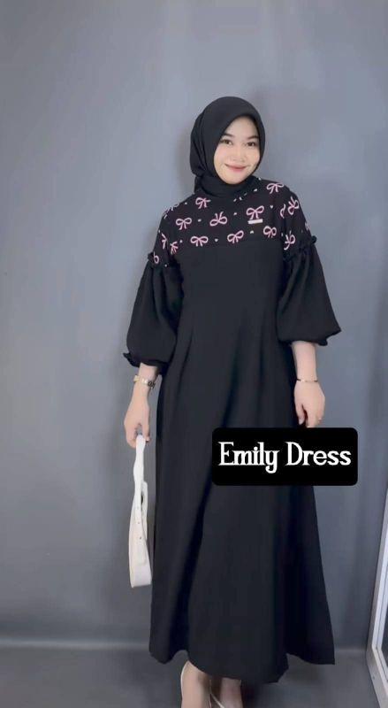 Product Introduction of Emily Dress Series Pita Dan Rantai Kombinasi Motif Gamis Wanita Terbaru Bahan Twill Rayon Tebal Hitam 6
