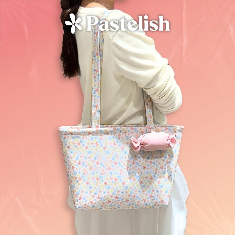 [TẶNG CHARM] Túi TOTE hoa nhí form đứng, vải pastel đeo hàng ngày có dây kéo PASTELISH