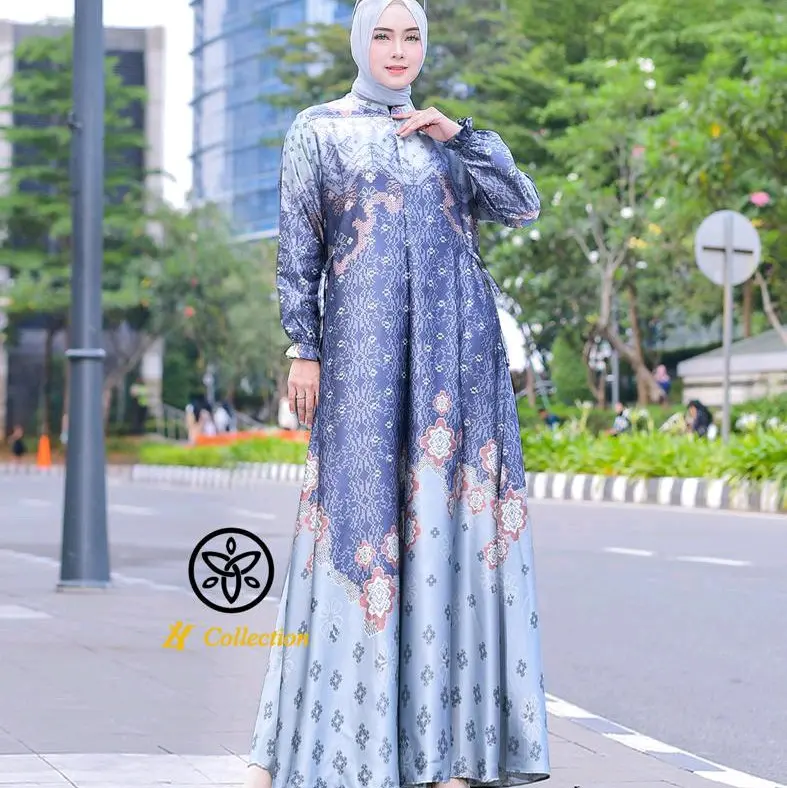 Gamis Silk Motif Cantik Set Hijab Premium Terbaru Ukuran L-XL-XXL - Kantong, Karet Mewah Maxmara Syari Dress Wanita Silky Panjang Nyaman Kantong Muslim Simple Hitam
