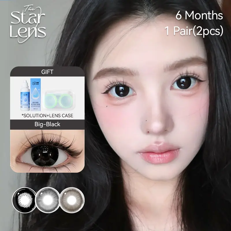 Kính áp tròng, Starlens, 2 cái, DIA14,5mm, màu đen, mềm mại và to, được sử dụng trong 6 tháng, với các cấp độ từ 0 đến 8
