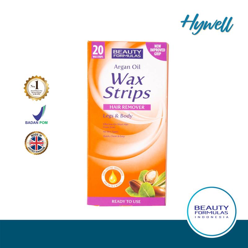 Beauty Formulas Argan Oil Wax Strips Hair Remover Legs&Body 20 Strips