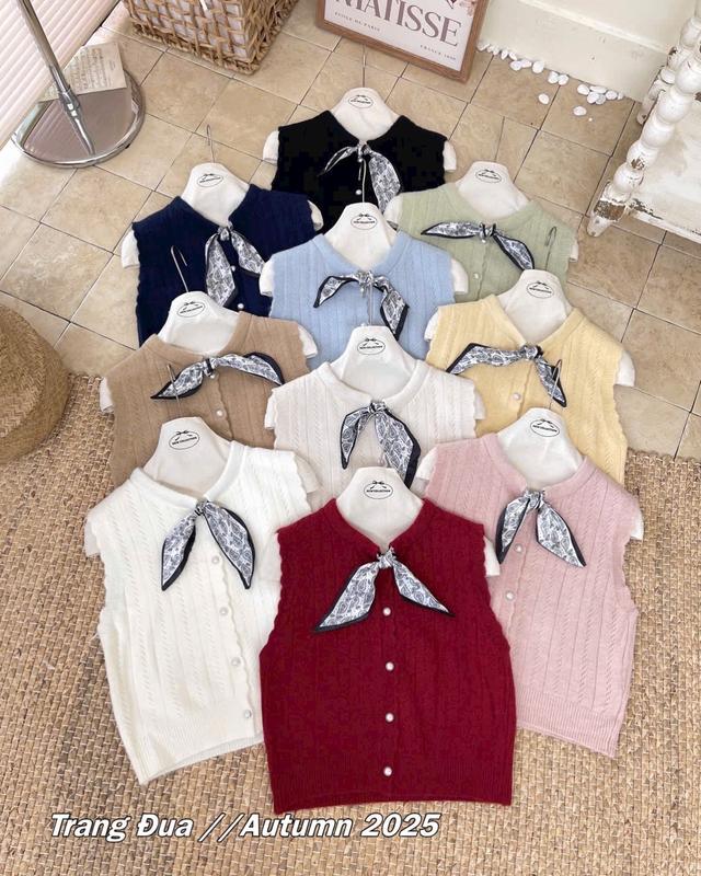 Áo Gile Len Nữ Cúc Ngọc Mix KHĂN LỤA Rời Len Mềm Hàng QC Minxu Shop GL46K