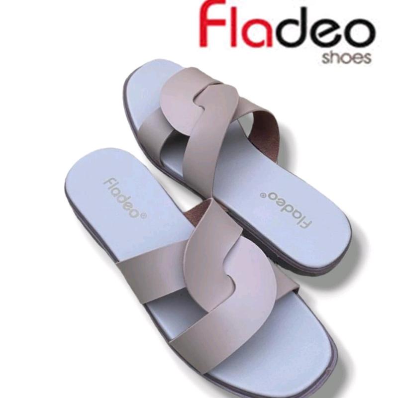 Sandal Slop Wanita Silang triple Terbaru Hak Datar 1 cm Kulit Sintesis/sandal flat wanita kekinian 6