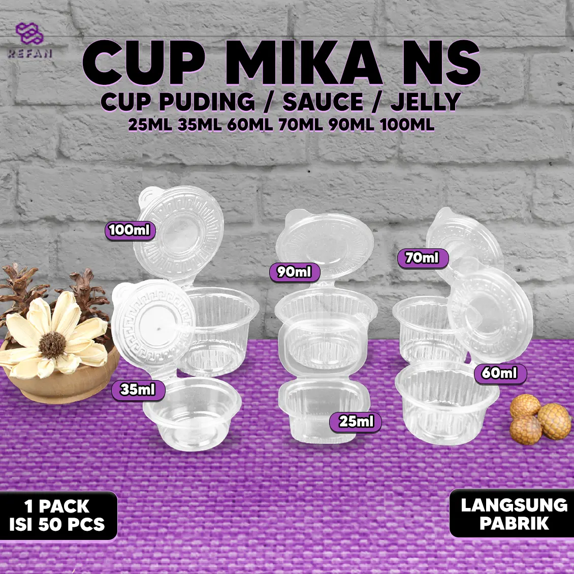 Cup NS Mika Puding Sambal Sauce Agar Pudding Belimbing Tutup Sambung NS 25ml 35ml 60ml 70ml 90ml 100ml / Cup Mika Sambal / Cup Mika Pudding Isi 50pcs