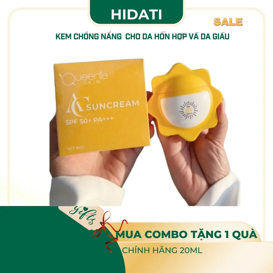 Kem Chống Nắng Săn Chắc da mặt, bảo vệ da chống UVB UVA SPF50+ Queenie Skin Skincare Nữ