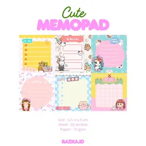 [50 LEMBAR] MEMOPAD CUTE NOTEPAD Ukuran 6.5 x 6.5 cm Kertas 70 gsm Desain Lucu untuk Catatan Harian